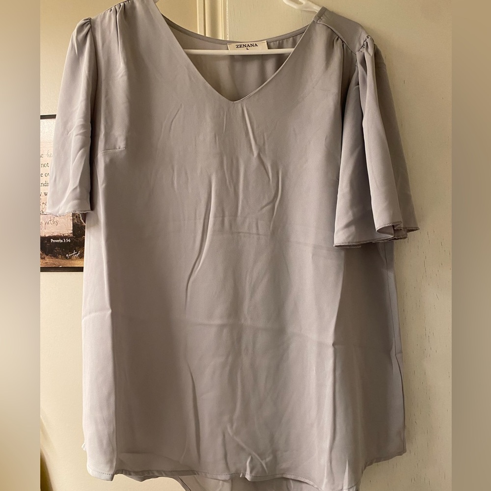 Grey ruffle sleeve business casual top